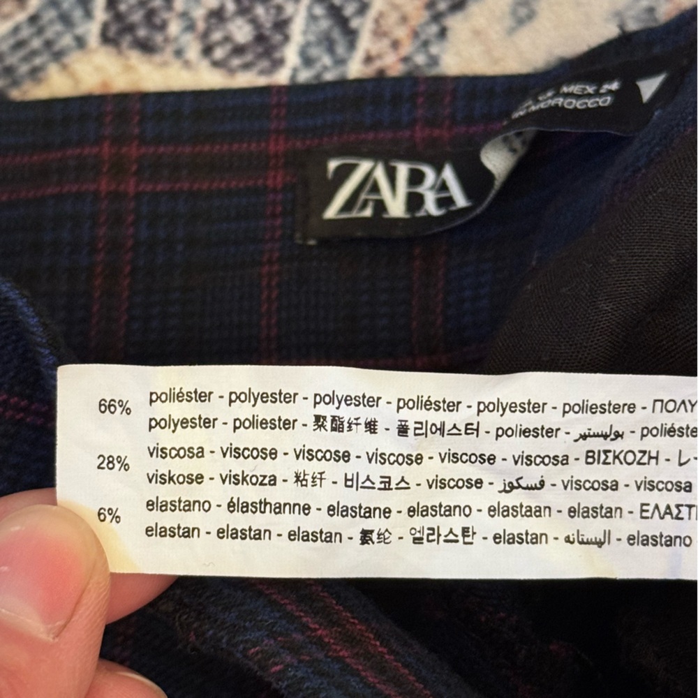 ZARA High-Waist Plaid Checker Trousers Blue & Pink Full Length 32” Inseam XS - Picture 11 of 15